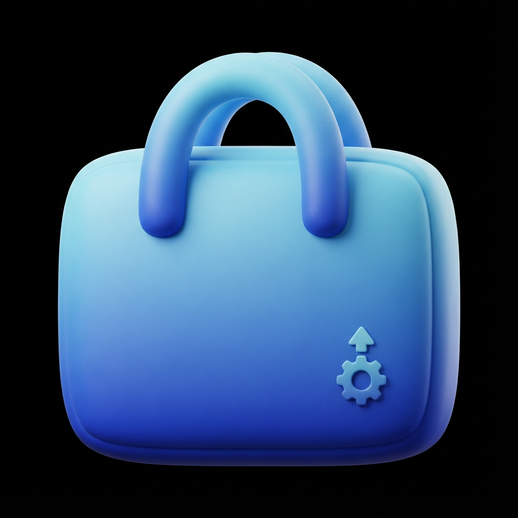 AI generated image using NANO_BANANA_PRO: 3D render, a cute briefcase, symbolizing work and career. Fresh sky blue and dee...