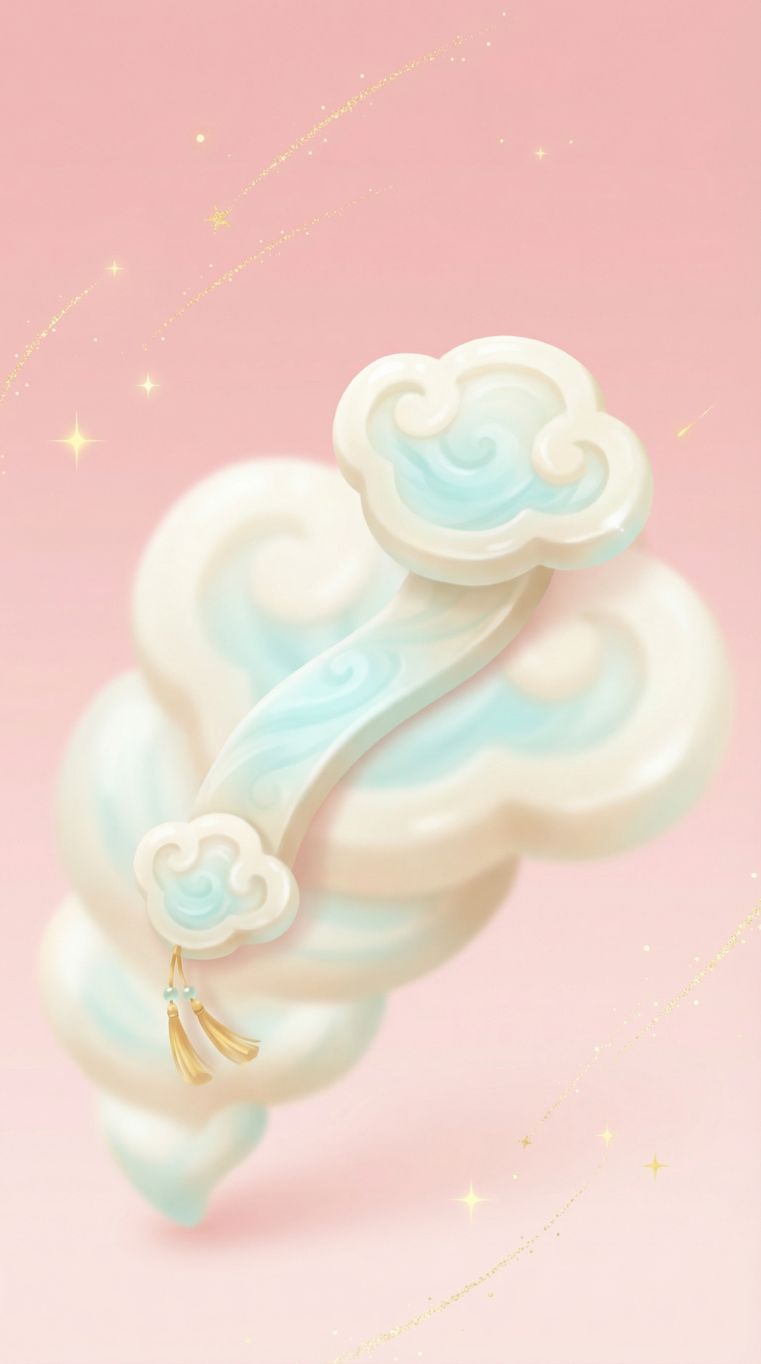 AI generated image using NANO_BANANA_PRO: A creamy white cartoon jade Ruyi with light green textures is slowly emerging, g...