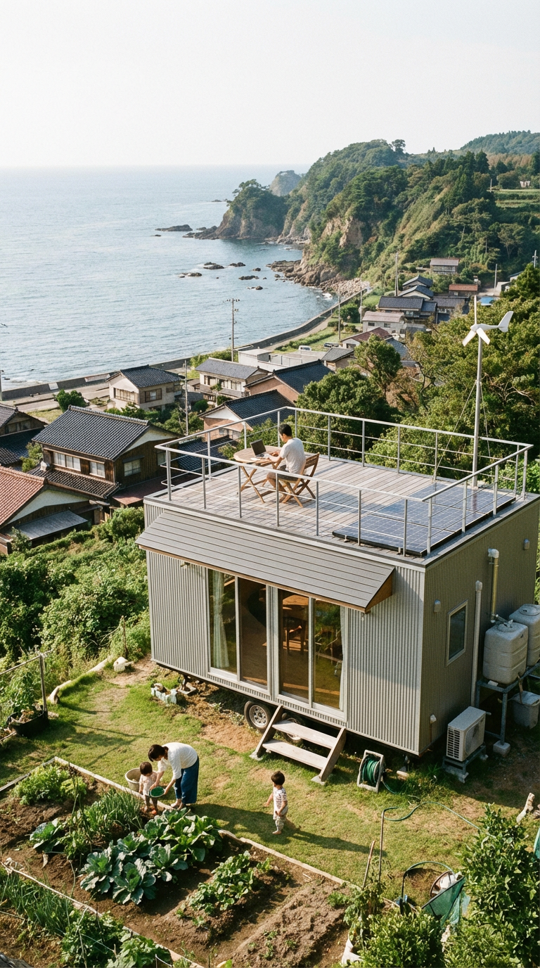 AI generated image using NANO_BANANA_PRO: ・Trailer house with an observation space
・A location with a sea view in Suzu Cit...