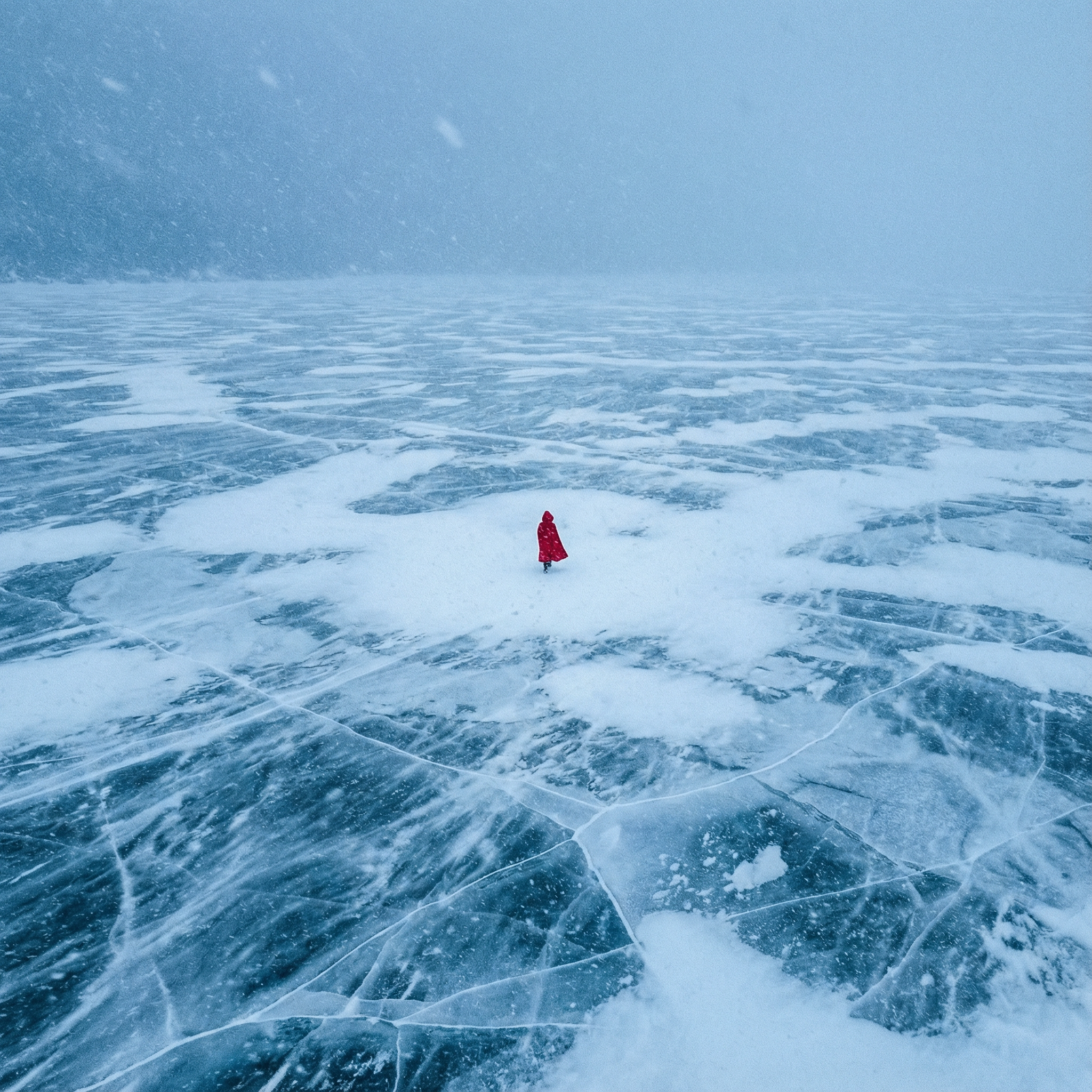 AI generated image using NANO_BANANA_PRO: Ultra-wide-angle aerial shot, extremely vast scene, Major Cold solar term. A mas...