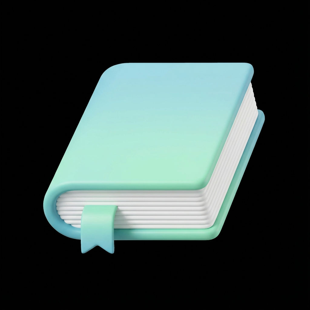 AI generated image using NANO_BANANA_PRO: 3D rendering, a thick hardcover book symbolizing learning. Soft gradient of teal...