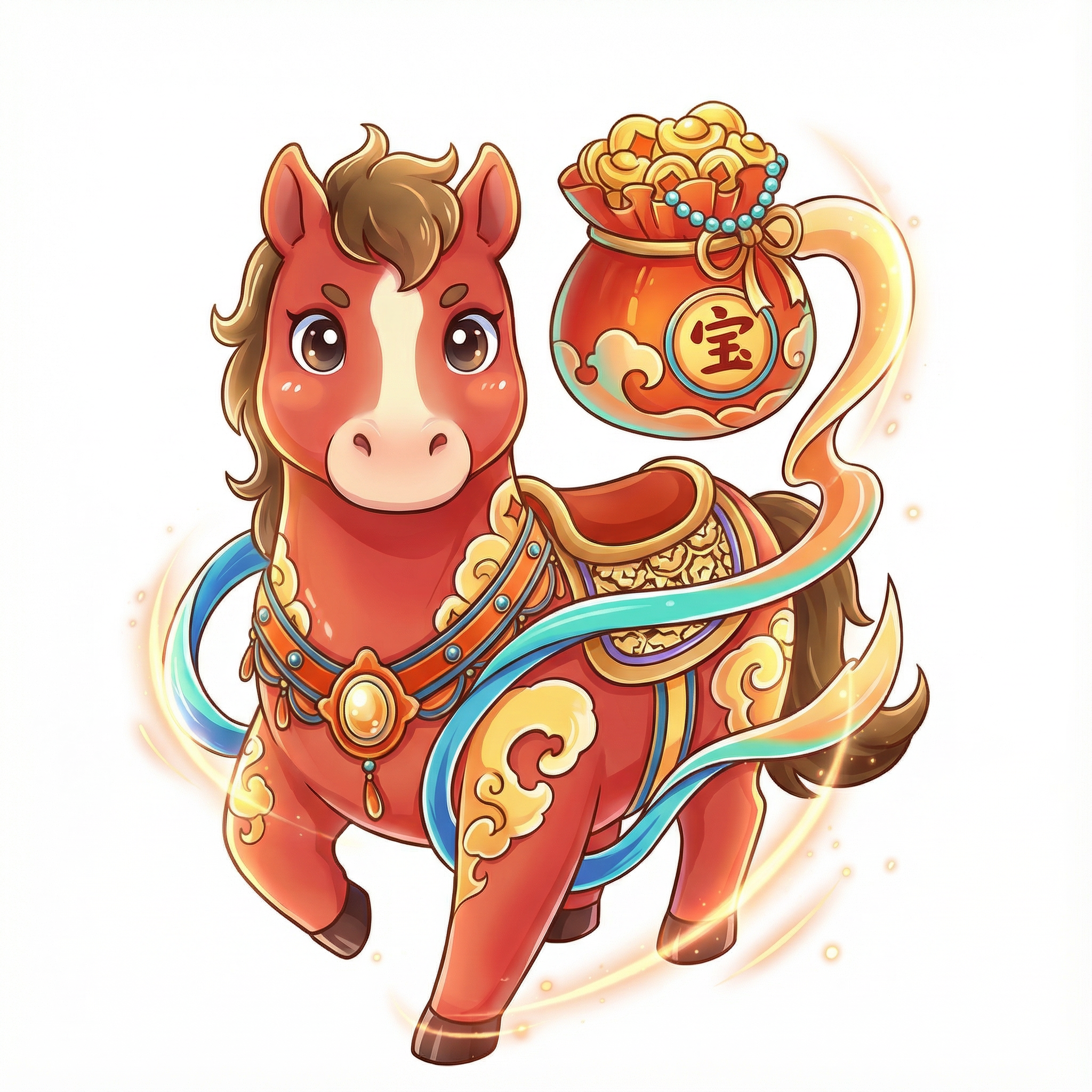 AI generated image using NANO_BANANA_PRO: Keep the horse's head and the treasure bag from being too close. Restore this st...