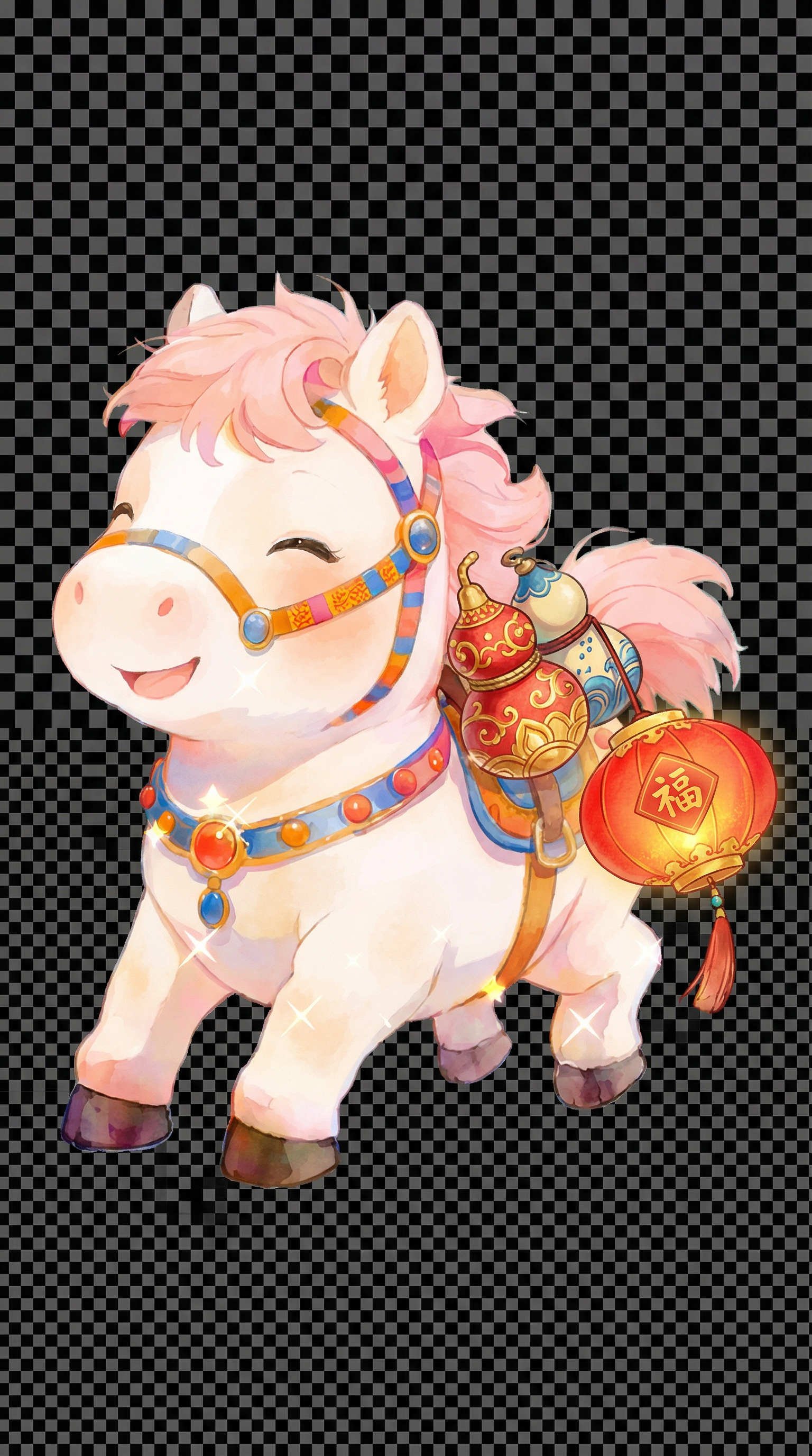 AI generated image using NANO_BANANA_PRO: A gourd or lantern on the horse's back, a horse carrying a gourd or lantern, tra...