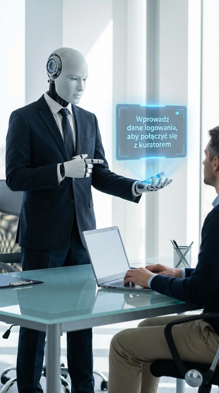 AI generated image using NANO_BANANA_PRO: Generate an AI agent in a suit asking for login credentials to connect with a cu...