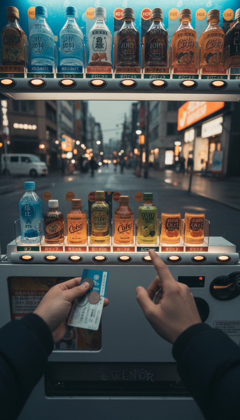 AI generated image using NANO_BANANA: First-person perspective (POV) standing in front of a vending machine.
In front ...