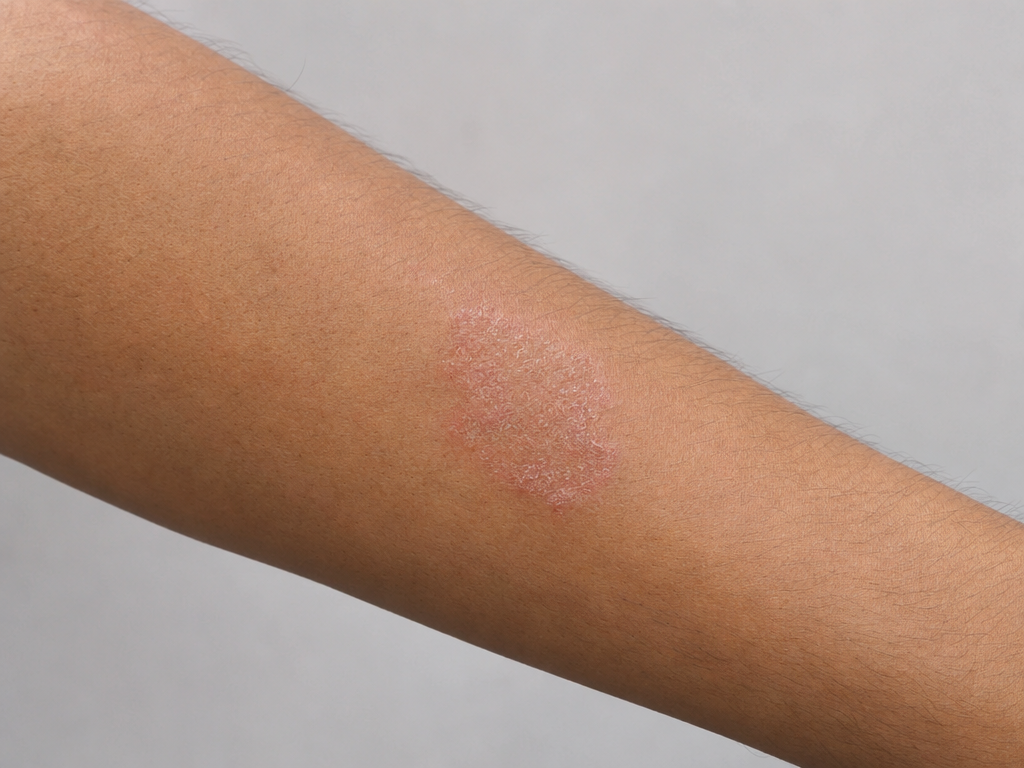 AI-generated adult forearm with a defined mild dry and scaly patch
