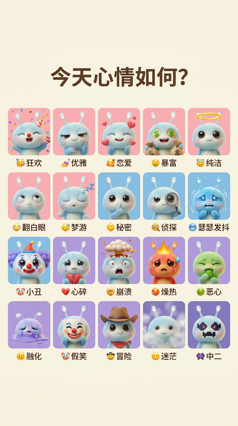 幻想蓝绒兽表情包手机壁纸锁构图重绘
