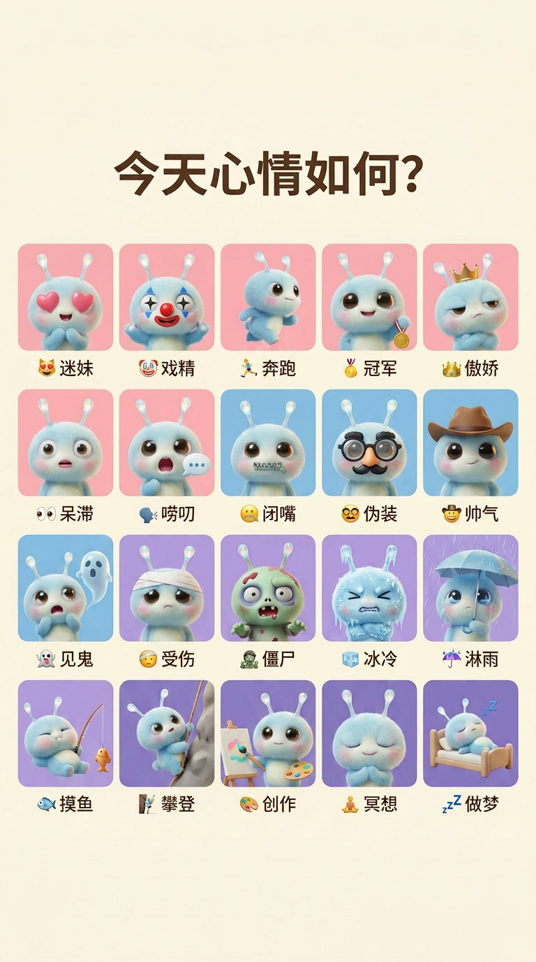 幻想蓝绒兽表情包手机壁纸锁构图重绘