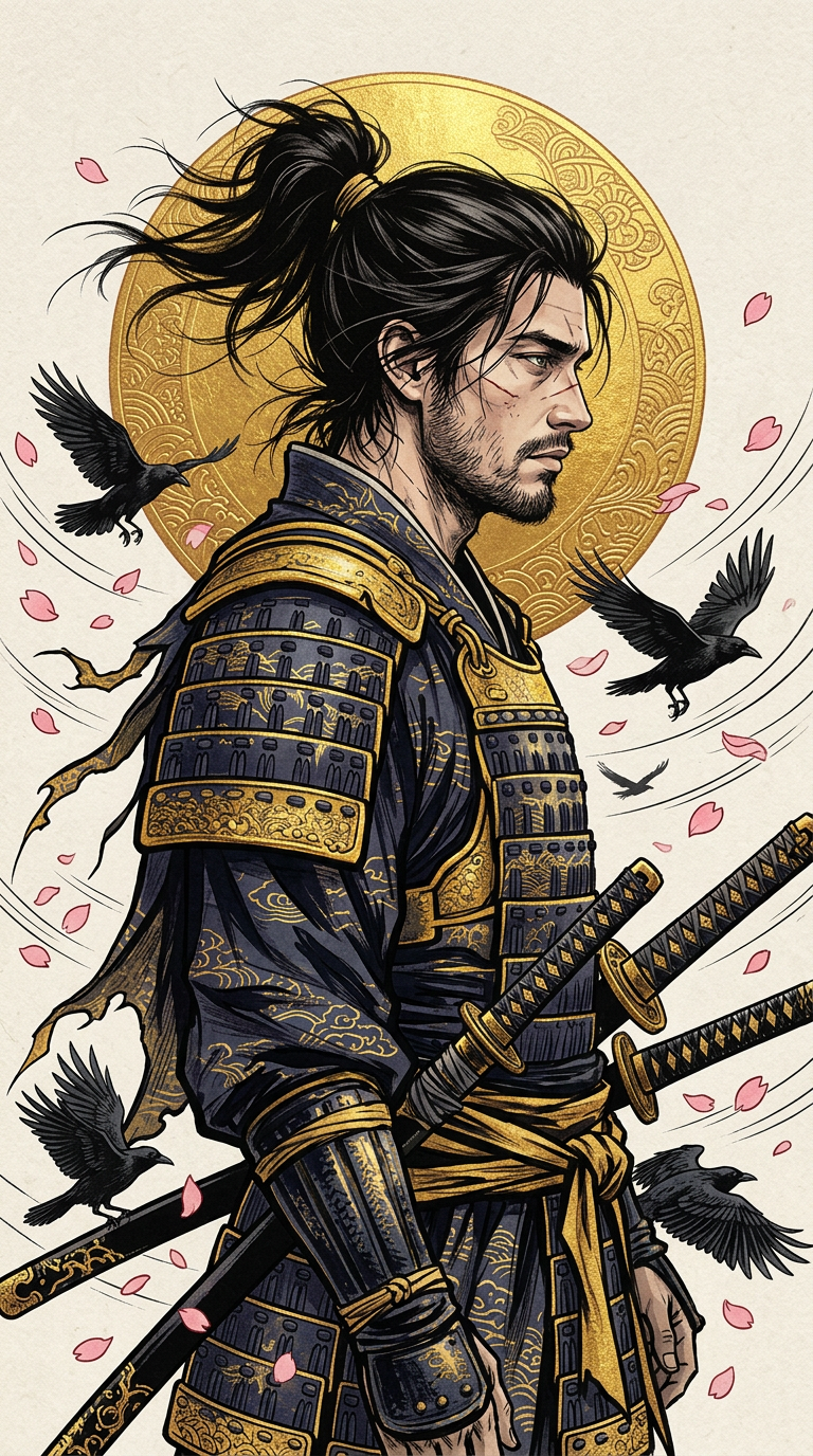 Ukiyo e Wandering Samurai Illustration