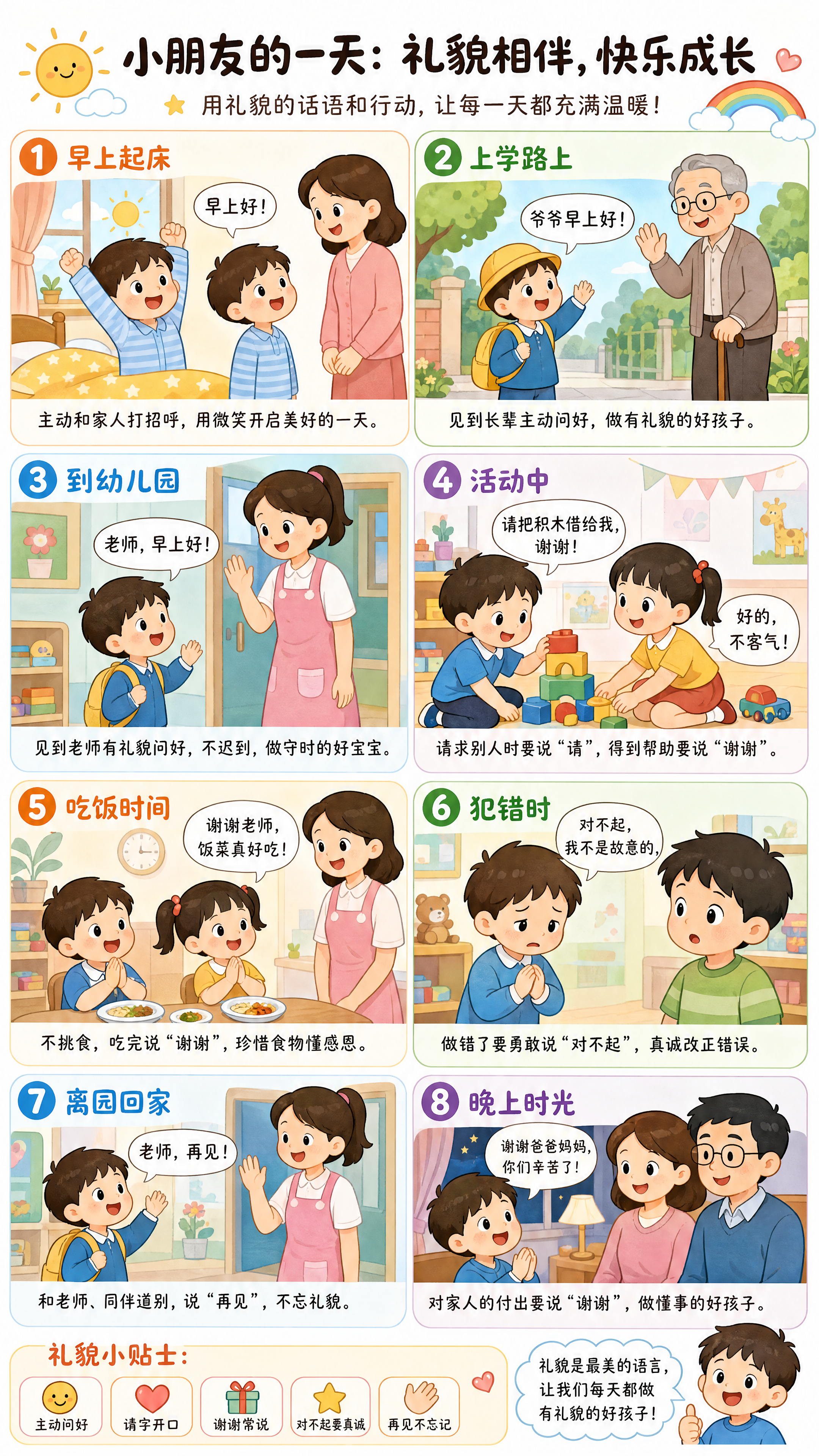小朋友礼貌的一天简约绘本