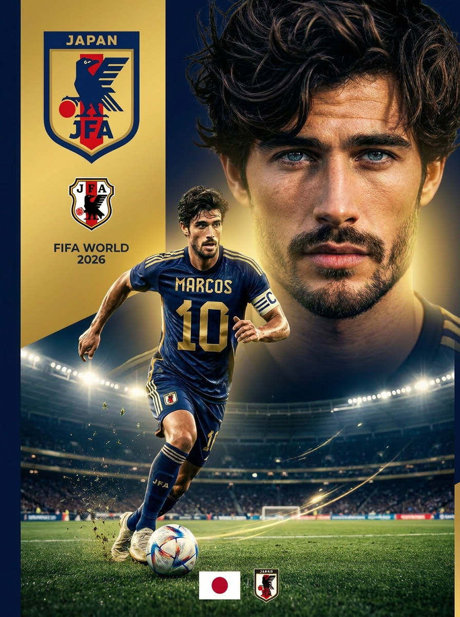 Japan World Cup Captain Poster with Marcos Jersey