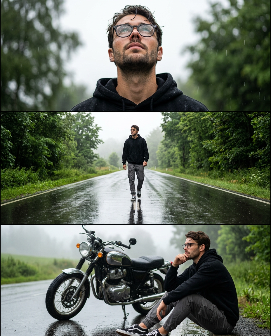 Rainy road cinematic collage