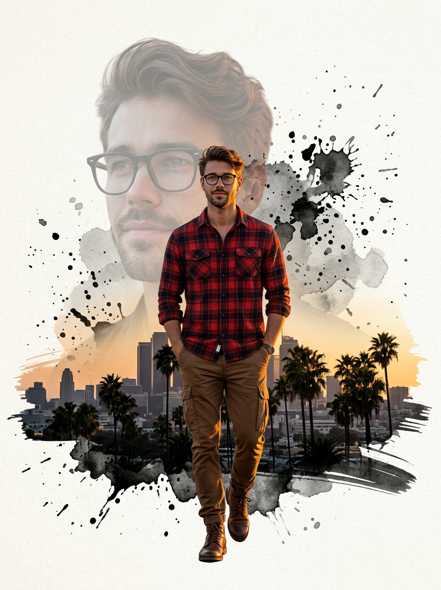 LA Watercolor Splatter Portrait