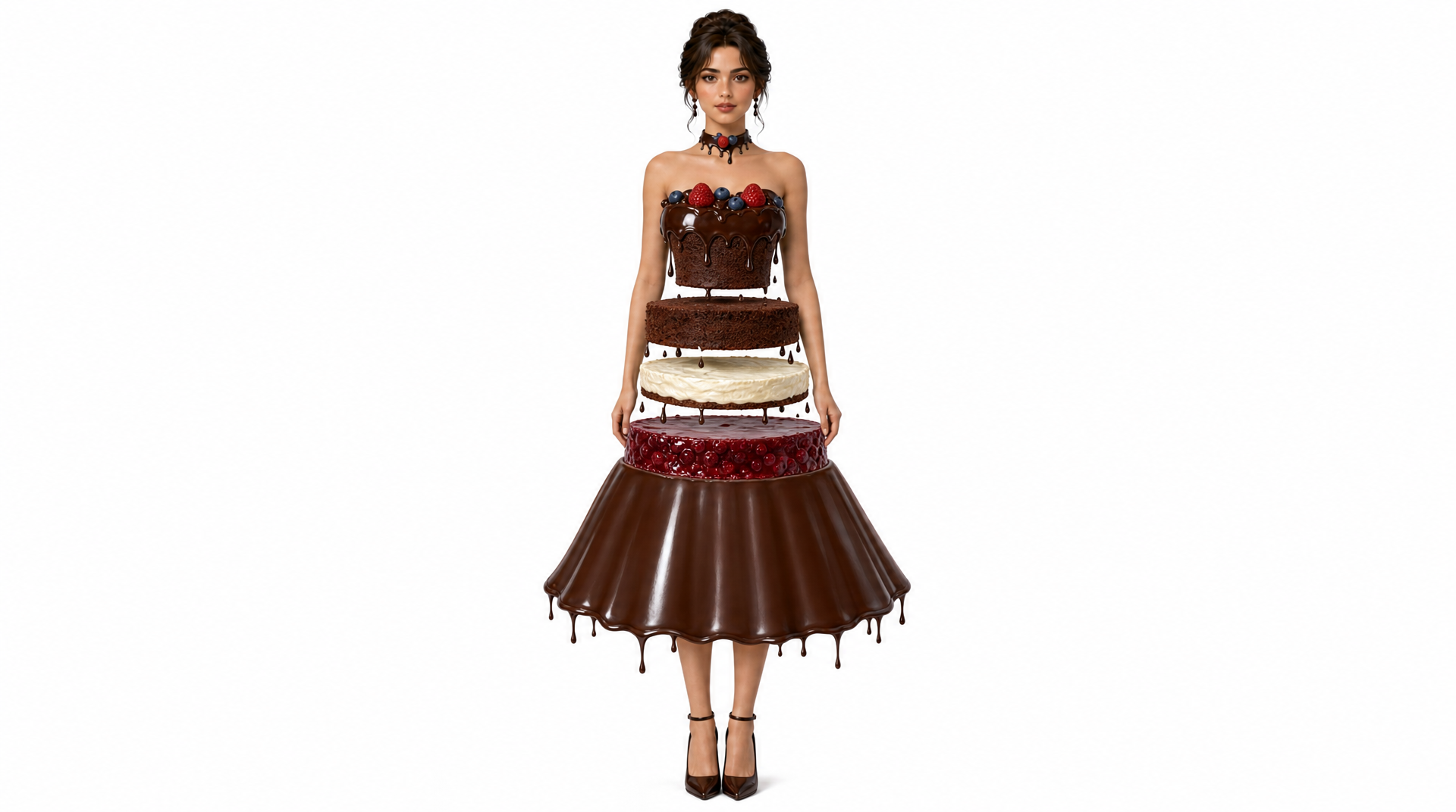 Chocolate berry cake vertical slice separation